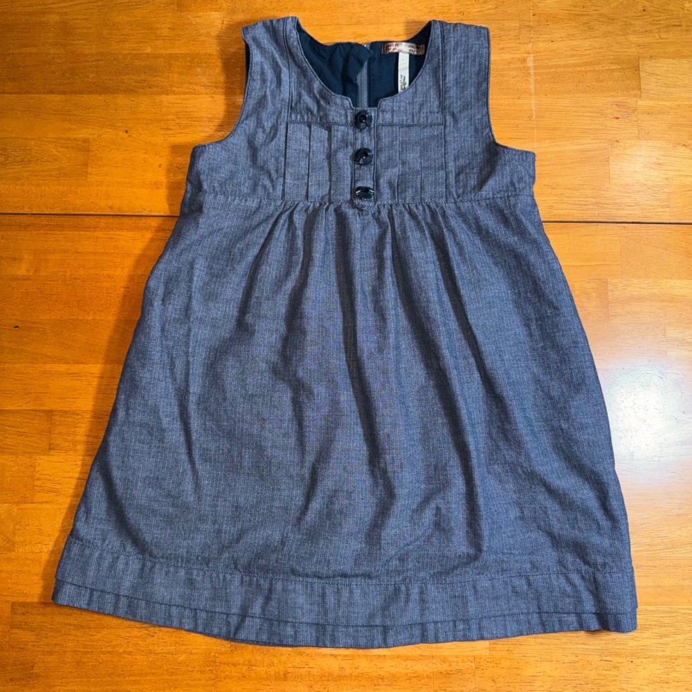 Matilda Jane Girls Blue Herringbone Pleated Jumper Layering Dress Size 6
